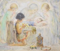Amy Millicent Sowerby (1878-1967) pencil and watercolour nativity scene, signed lower right, 15 x