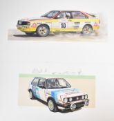 Pair of original Craig Warwick VW and Audi artwork, produced for the vendor for use in an
