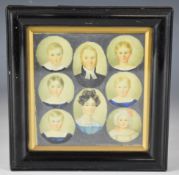19th century portrait miniature on ivory of a family group comprising Henry Bennett (1795-1874) wife