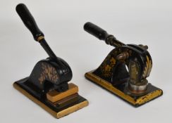 Two vintage office blind stamps, one with padlock and key for T P Pocock and Co Limited, the