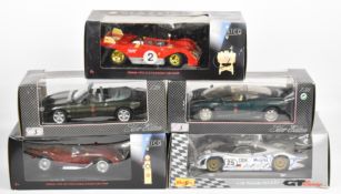 Five Maisto and Shell Collezione 1:18 scale diecast model sports cars to include Jaguar XJ220 and