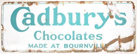 Vintage 'Cadbury's Chocolates Made At Bournville' enamel advertising sign, 46 x 122cm