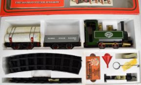 Mamod 0 gauge live steam model railway set with 0-4-0 locomotive, open wagon, lumber truck, track