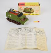 Dinky Toys UFO diecast model Shado 2 Mobile with green body, brown rollers, grey tracks and flip