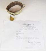 Royalty related polished cut steel and leather adjustable dog collar, wit multiple engraved Queen'