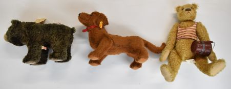A group of three Teddy Bears and animals to include a Steiff Dachshund 078712.