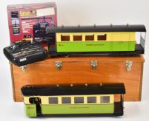 Locomotion 32mm gauge two car live steam railbus, the gas fired boiler having water level gauge