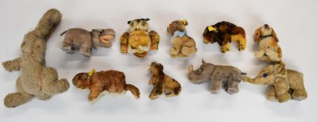 Ten vintage Steiff and similar soft animals to include Murmy, Bison, Wittie, Paddy and Mockie,