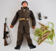 Palitoy vintage Action Man figure in Training Exercise outfit together with rifle, compass, radio