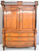 Biedermeier oak dresser / linen cupboard with bobbin turned gallery top, fitted interior with