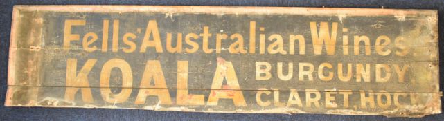Fells' Australian Wines Koala Burgundy, Claret, Hock wooden advertising sign, W202 x H50cm