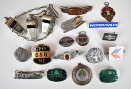 Railway badges including Rhodesian Railways Shunter, Guards, GWR etc