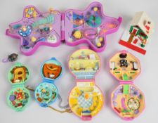 Six Bluebird Toys Polly Pocket playsets together with nine figures and ring, 1990-93.