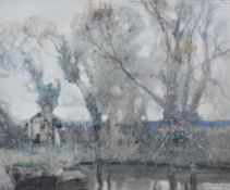 Samuel John 'Lamorna' Birch (1869-1955) watercolour stream with house beyond, titled verso the Ouse,