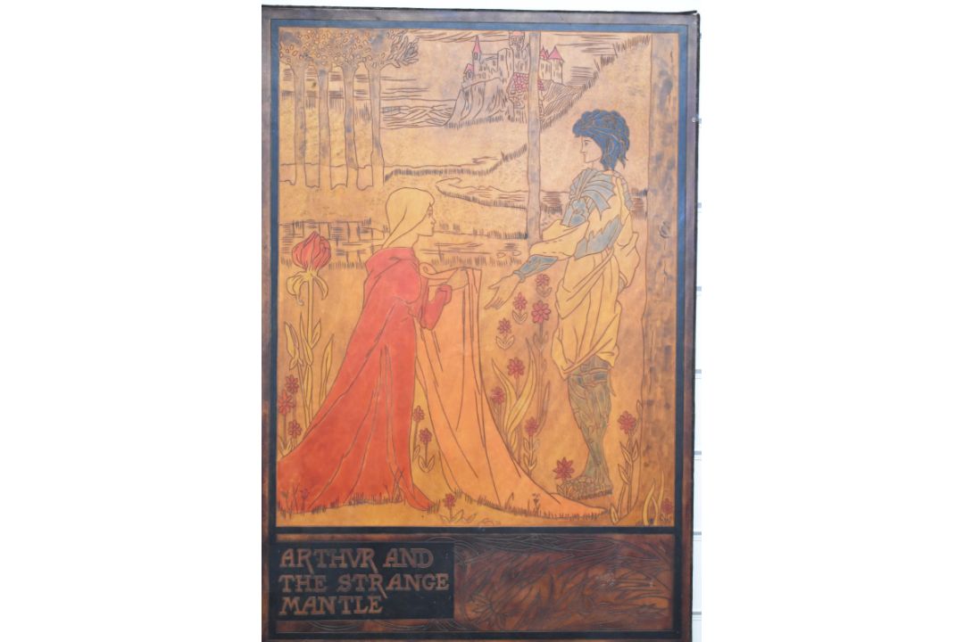 Iain Gunn, St. Austell hand engraved leather after Aubrey Beardsley, Arthur and the Strange - Image 1 of 5