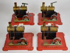 Four Mamod SE1 or SE2 live steam stationary engines with reversing single oscillating cylinders
