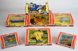 Seven Britains 1:32 scale agricultural vehicles and farm implements comprising Ford 5000 Tractor