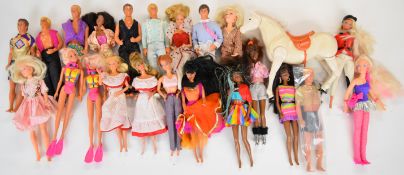 Twenty-two modern Barbie and Sindy fashion dolls dressed in sports and evening attire.