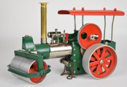 Wilesco live steam roller, with corrugated canopy and single cylinder with slip eccentric reversing
