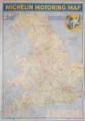 Vintage or retro Michelin Motoring Map of England, Wales and Southern Scotland, printed on