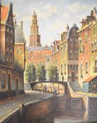 Pieter Cornelis Steenhouwer (1896-1972) oil on canvas of a Dutch canal and street scene, signed