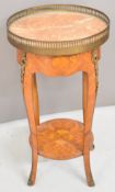 French circular kingwood or similar marble topped table with ormolu mounts and gallery top, diameter