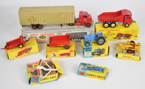 A collection of Corgi and Dinky Toys diecast model construction, agricultural and haulage vehicles