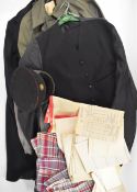 Railway uniform including GWR peaked cap with embroidered badge to front, mackintosh, overcoat,