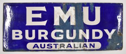Emu Burgundy Australian vintage enamel wine advertising sign, 30.5 x 76cm
