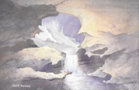 David Bellamy (1933-2019) watercolour 'Waterfall Cave', signed, lower left, with letter from the
