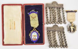Two hallmarked silver and enamel Masonic interest medals, one a Founders medal for the United