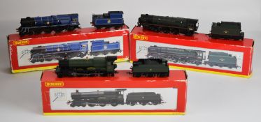 Three Hornby 00 gauge model railway locomotives comprising BR 4-6-2 'Canadian Pacific' Merchant Navy