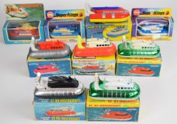 Nine metal and plastic hovercraft models by Matchbox, Marx and Tesalada, all in original boxes.