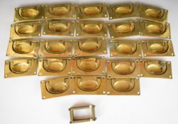 Approximately 22 recessed brass handles for campaign furniture, 5.5 x 9.5cm