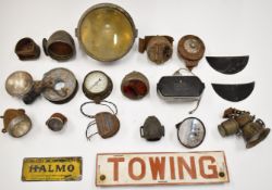 Vintage and classic car interest lamps and collectables including CAV fork mounted headlamp, horn,