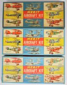 Three Merit 1:48 scale plastic model aircraft kits comprising German Albatros, D.H.2 Biplane and