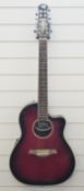Vintage Synergy Series VR6RRB-12 twelve string semi-acoustic guitar, finished in ruby 'Redburst'