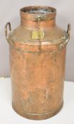 Chilean twin handled copper milk churn raised lettering 'La Armonia' and brass plaque 'Tambo La