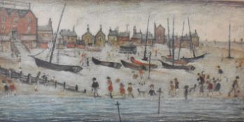 L S Lowry (1887-1976) signed limited edition (of 850) 'The Beach', Deal, Kent, with embossed gallery