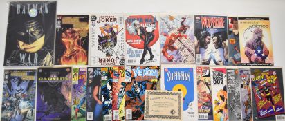 Nineteen signed limited edition Marvel, DC and similar comics to include Superman Justice League,