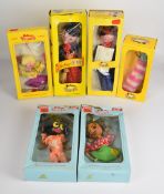 Six Pelham Puppets to include Cowboy, Witch and Caterpillar, all in original boxes.