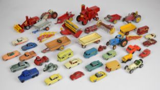 Dinky and Corgi diecast model farm vehicles together with a collection of Matchbox Lesney cars.