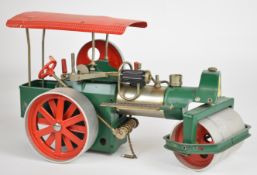 Wilesco live steam roller, with corrugated canopy and single cylinder with slip eccentric reversing