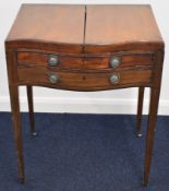 19thC mahogany serpentine fronted desk with single drawer fold out top, fitted interior and