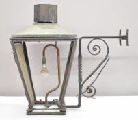 Victorian Foster and Pullen, London street lamp with ornate wrought iron wall bracket, height 70cm