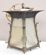 Arts & Crafts wrought iron hanging lamp, probably late 19th/20thC, W33 x D33 x H43cm