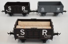 Three Accucraft 32mm garden railway open wagons comprising two SR and one GW