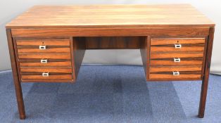 Rosewood retro / mid century modern twin pedestal desk with filing drawer to the right and three