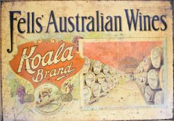 Fells' Australian Wines pressed board advertising sign for Koala Brand, with 'koala and cub or