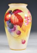 Royal Worcester vase decorated with blackberries and signed Kitty Blake, height 10.5cm